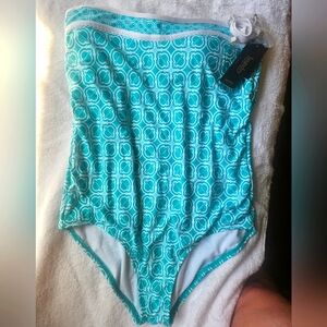 Laundry By shelli Segal one piece bathing suit ocean swell turquoise large NWT
